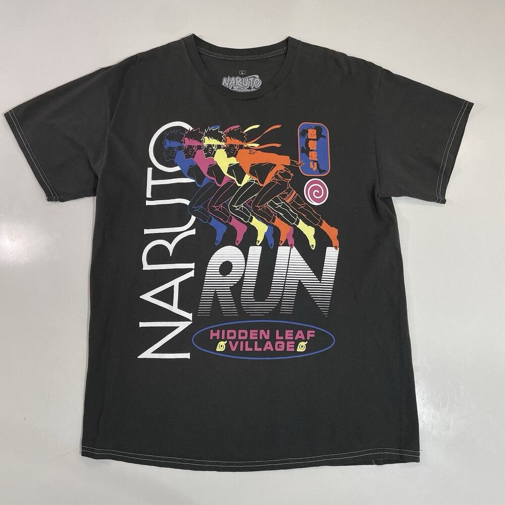 2007 Naruto Shippuden Ripple T-Shirt Graphic Hidden Leaf Village Black Large